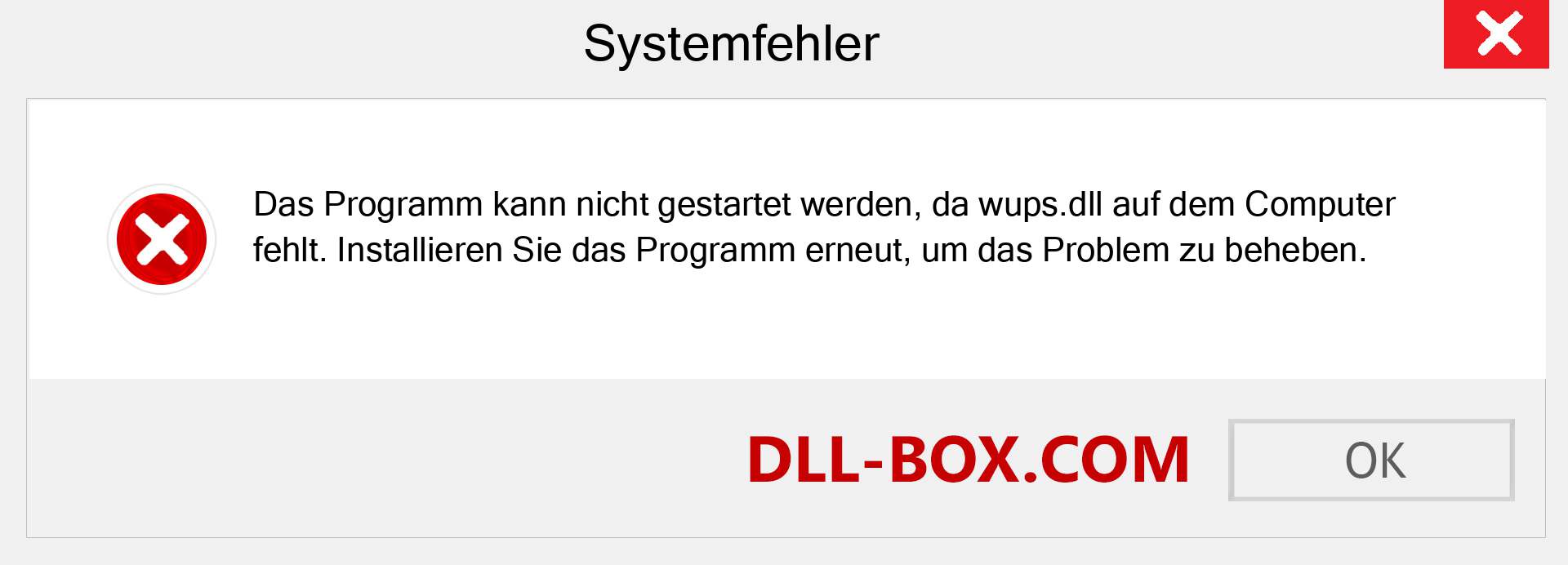 wups.dll-Datei fehlt?. Download für Windows 7, 8, 10 - Fix wups dll Missing Error unter Windows, Fotos, Bildern